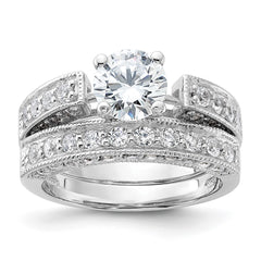 Sterling Silver Rhodium-plated 2-Piece CZ Wedding Set Ring - 5