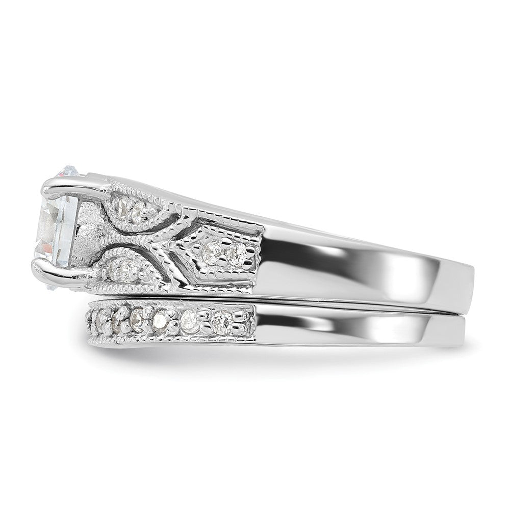 Sterling Silver Rhodium-plated 2-Piece CZ Wedding Set Ring - 9