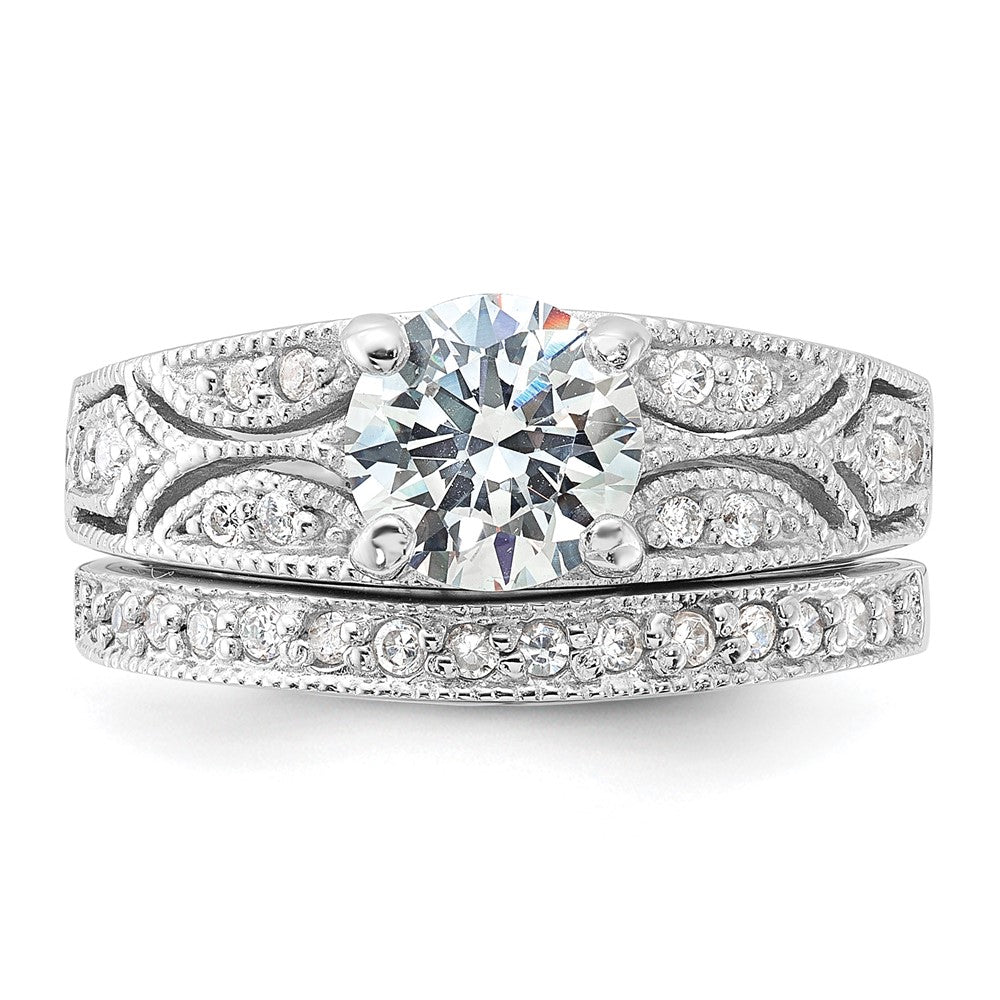 Sterling Silver Rhodium-plated 2-Piece CZ Wedding Set Ring - 8
