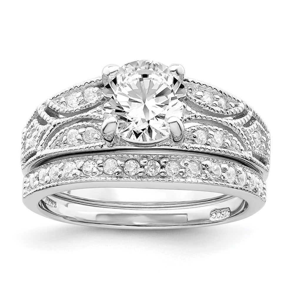 Sterling Silver Rhodium-plated 2-Piece CZ Wedding Set Ring - 9