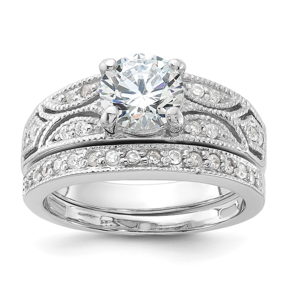 Sterling Silver Rhodium-plated 2-Piece CZ Wedding Set Ring - 8