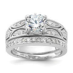 Sterling Silver Rhodium-plated 2-Piece CZ Wedding Set Ring - 8
