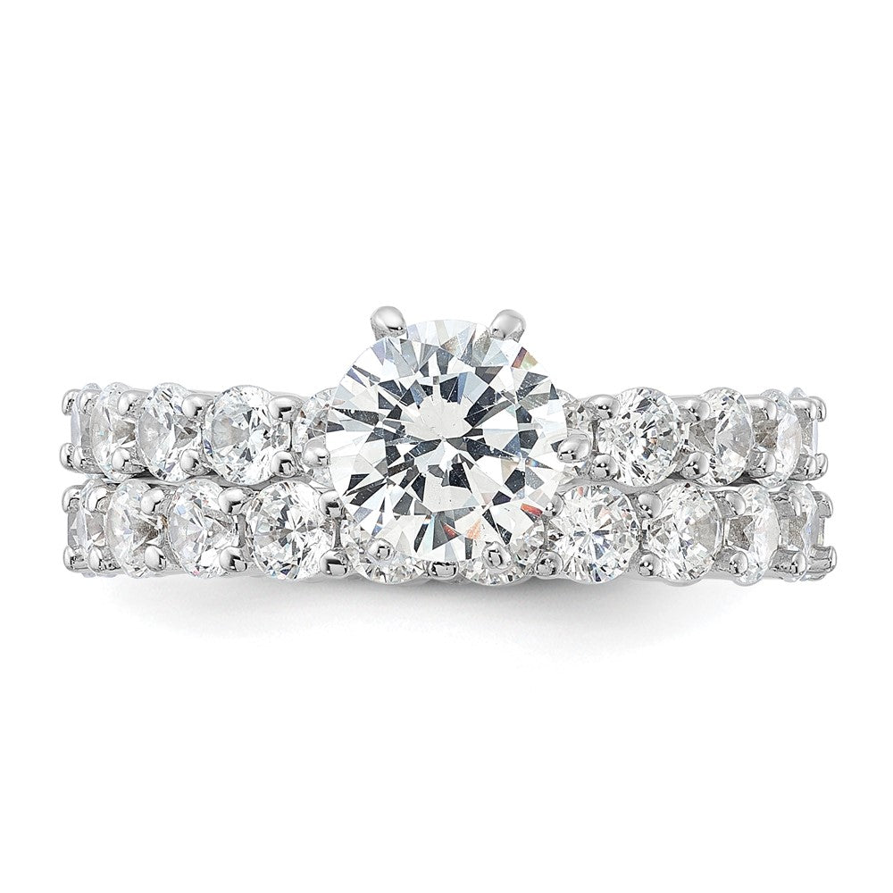 Sterling Silver Rhodium-plated CZ 2 Piece Wedding Set Ring - 3