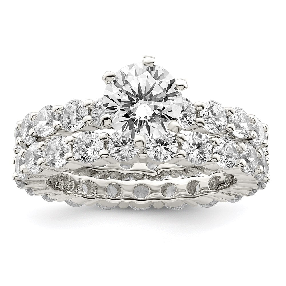 Sterling Silver Rhodium-plated CZ 2 Piece Wedding Set Ring - 3