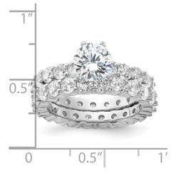 Sterling Silver Rhodium-plated CZ 2 Piece Wedding Set Ring - 2