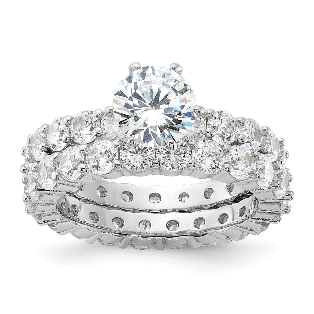Sterling Silver Rhodium-plated CZ 2 Piece Wedding Set Ring - 2