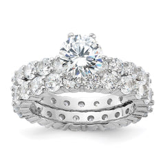 Sterling Silver Rhodium-plated CZ 2 Piece Wedding Set Ring - 2