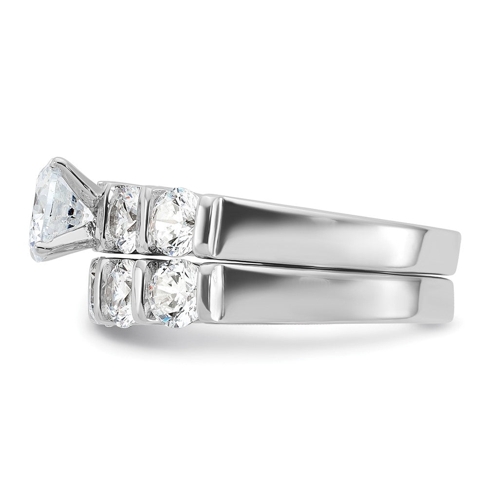 Sterling Silver Rhodium Plated CZ Engagement Ring and CZ Wedding Band Two Piece Set - 2