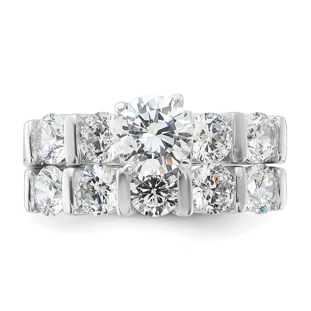 Sterling Silver Rhodium Plated CZ Engagement Ring and CZ Wedding Band Two Piece Set - 2