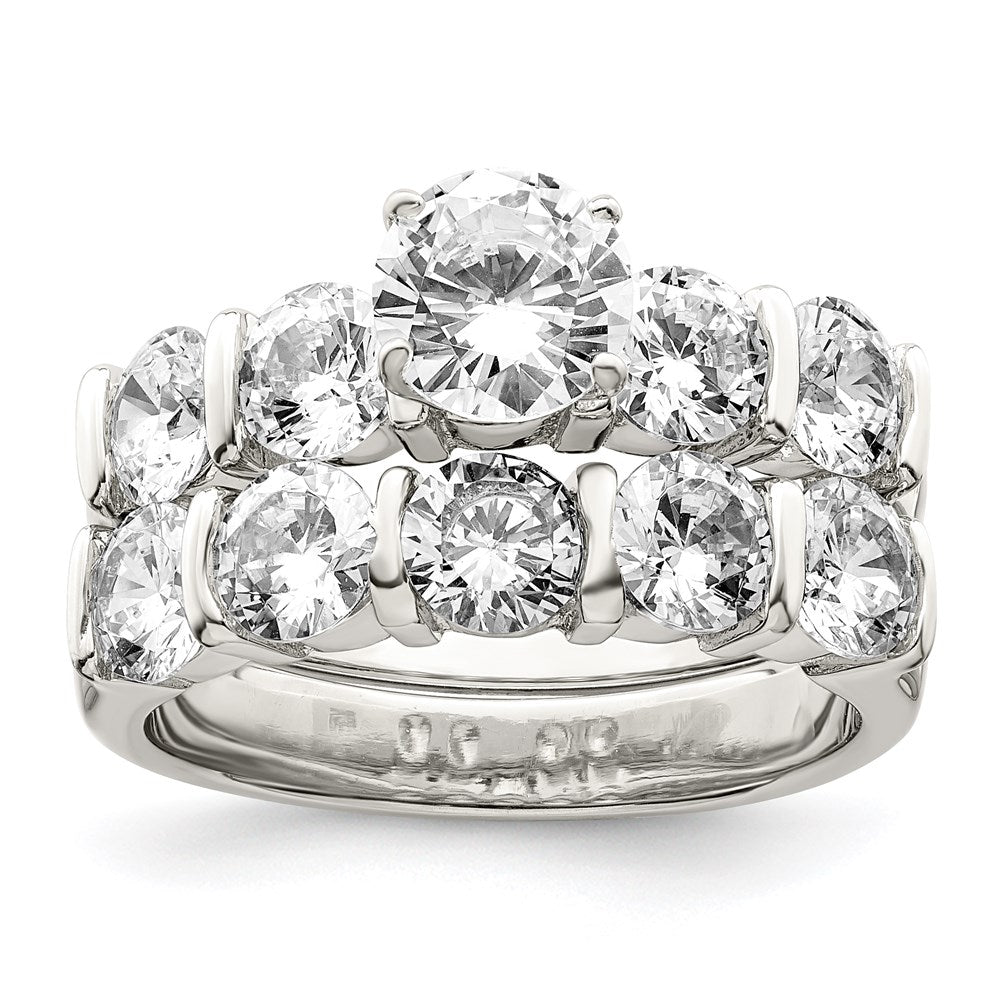 Sterling Silver Rhodium Plated CZ Engagement Ring and CZ Wedding Band Two Piece Set - 2