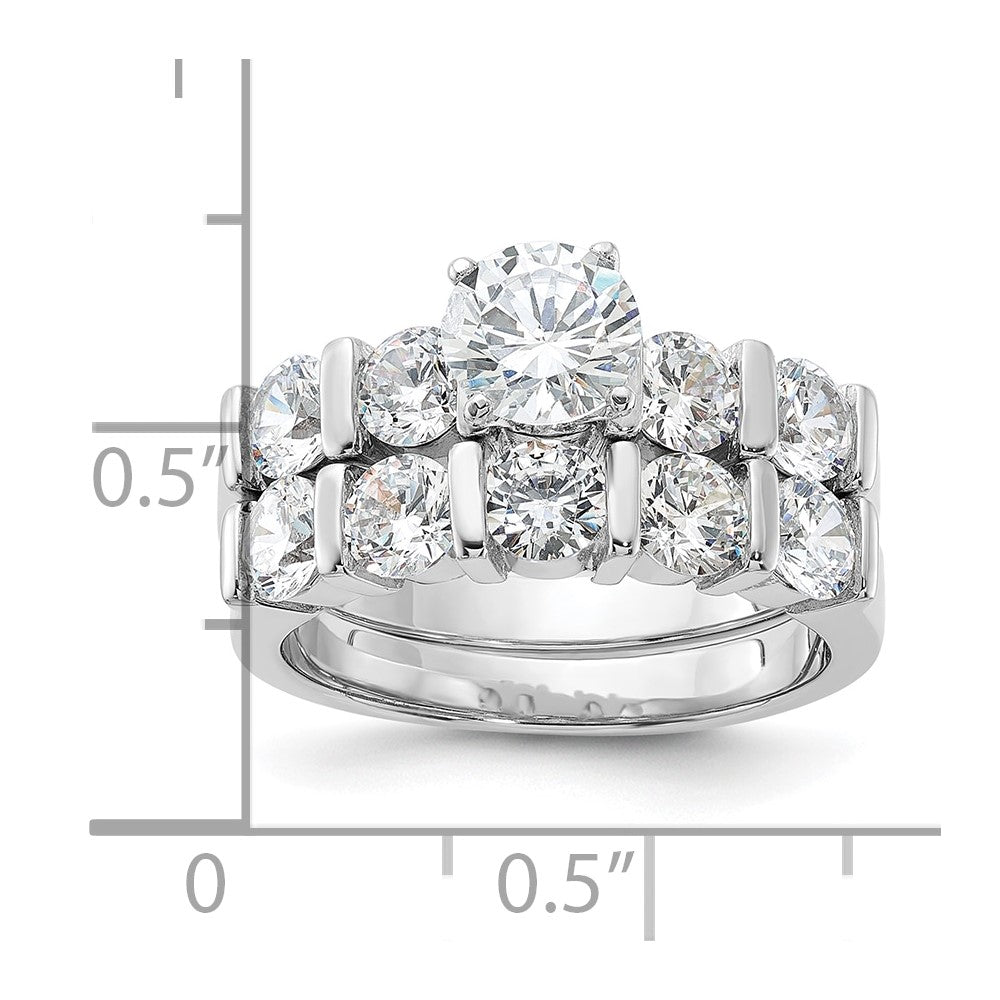 Sterling Silver Rhodium Plated CZ Engagement Ring and CZ Wedding Band Two Piece Set - 2