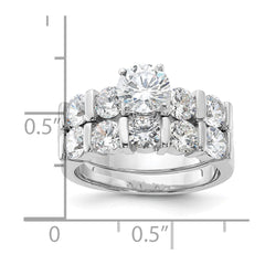 Sterling Silver Rhodium Plated CZ Engagement Ring and CZ Wedding Band Two Piece Set - 7