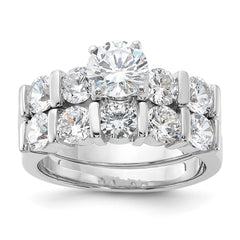 Sterling Silver Rhodium Plated CZ Engagement Ring and CZ Wedding Band Two Piece Set - 2