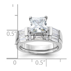 Sterling Silver Rhodium Plated CZ Engagement Ring and CZ Wedding Band Two Piece Set - 5