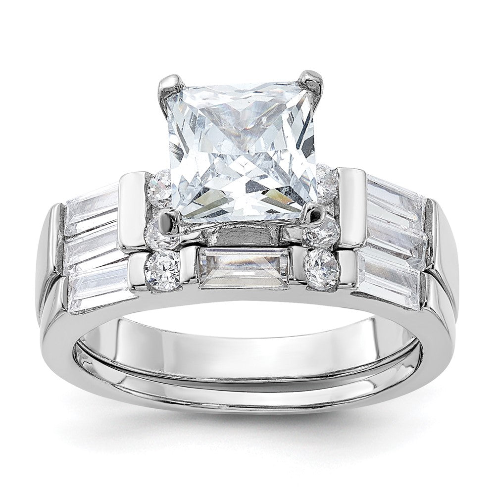 Sterling Silver Rhodium Plated CZ Engagement Ring and CZ Wedding Band Two Piece Set - 3