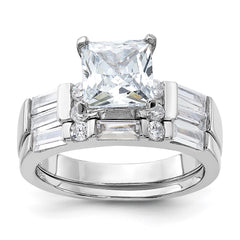 Sterling Silver Rhodium Plated CZ Engagement Ring and CZ Wedding Band Two Piece Set - 5