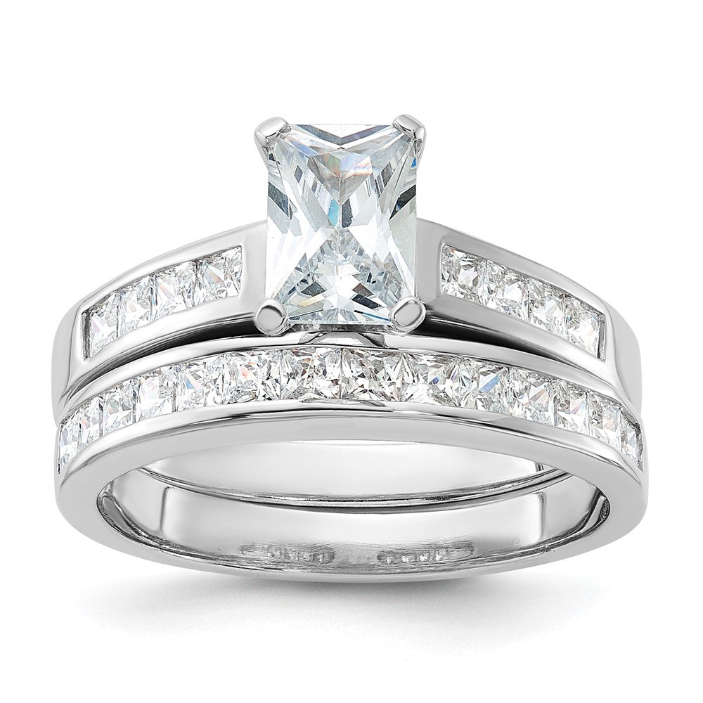 Sterling Silver Rhodium-plated 2-Piece CZ Size 8 Wedding Set Ring - 2