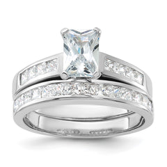 Sterling Silver Rhodium-plated 2-Piece CZ Size 8 Wedding Set Ring - 2