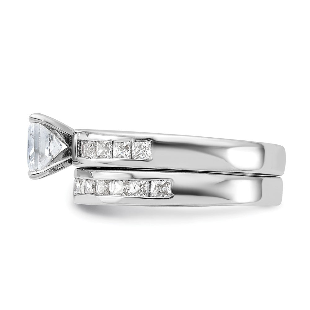 Sterling Silver Rhodium-plated 2-Piece CZ Size 7 Wedding Set Ring - 2