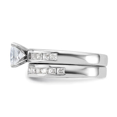 Sterling Silver Rhodium-plated 2-Piece CZ Size 7 Wedding Set Ring - 2