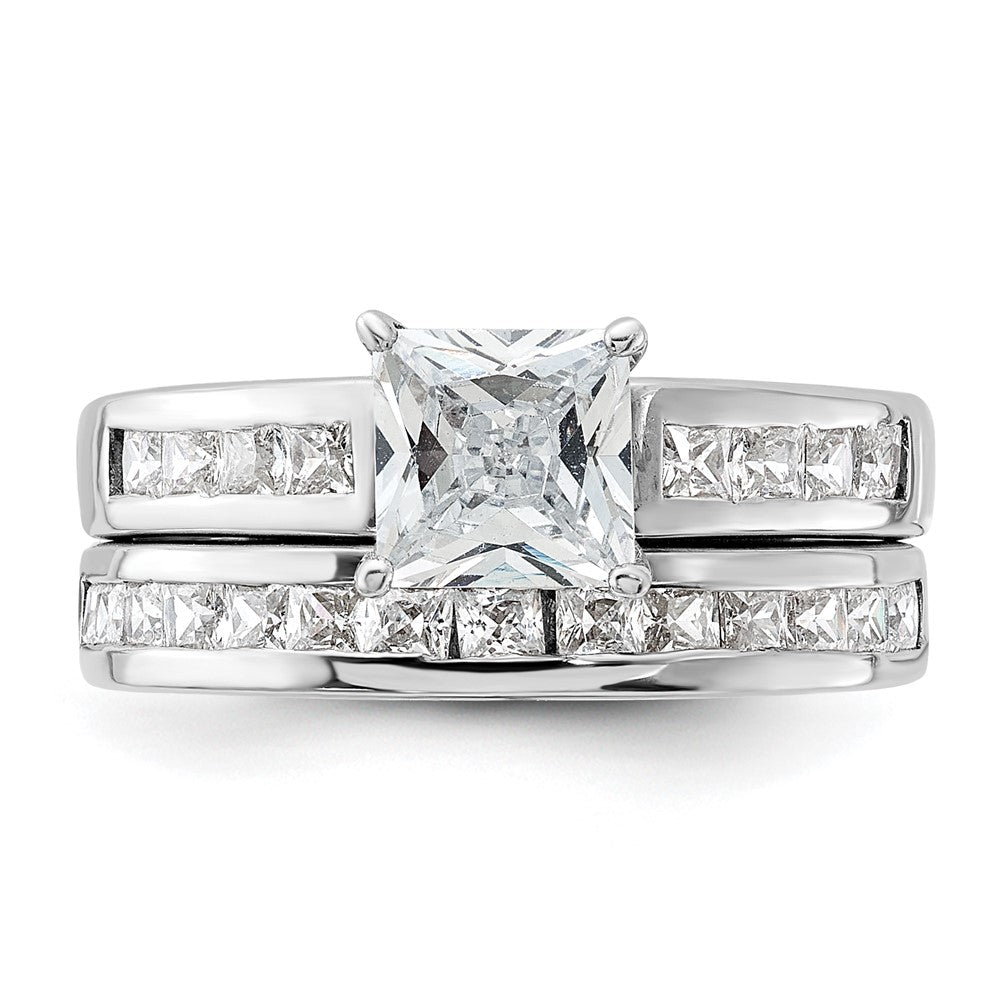 Sterling Silver Rhodium-plated 2-Piece CZ Size 7 Wedding Set Ring - 2