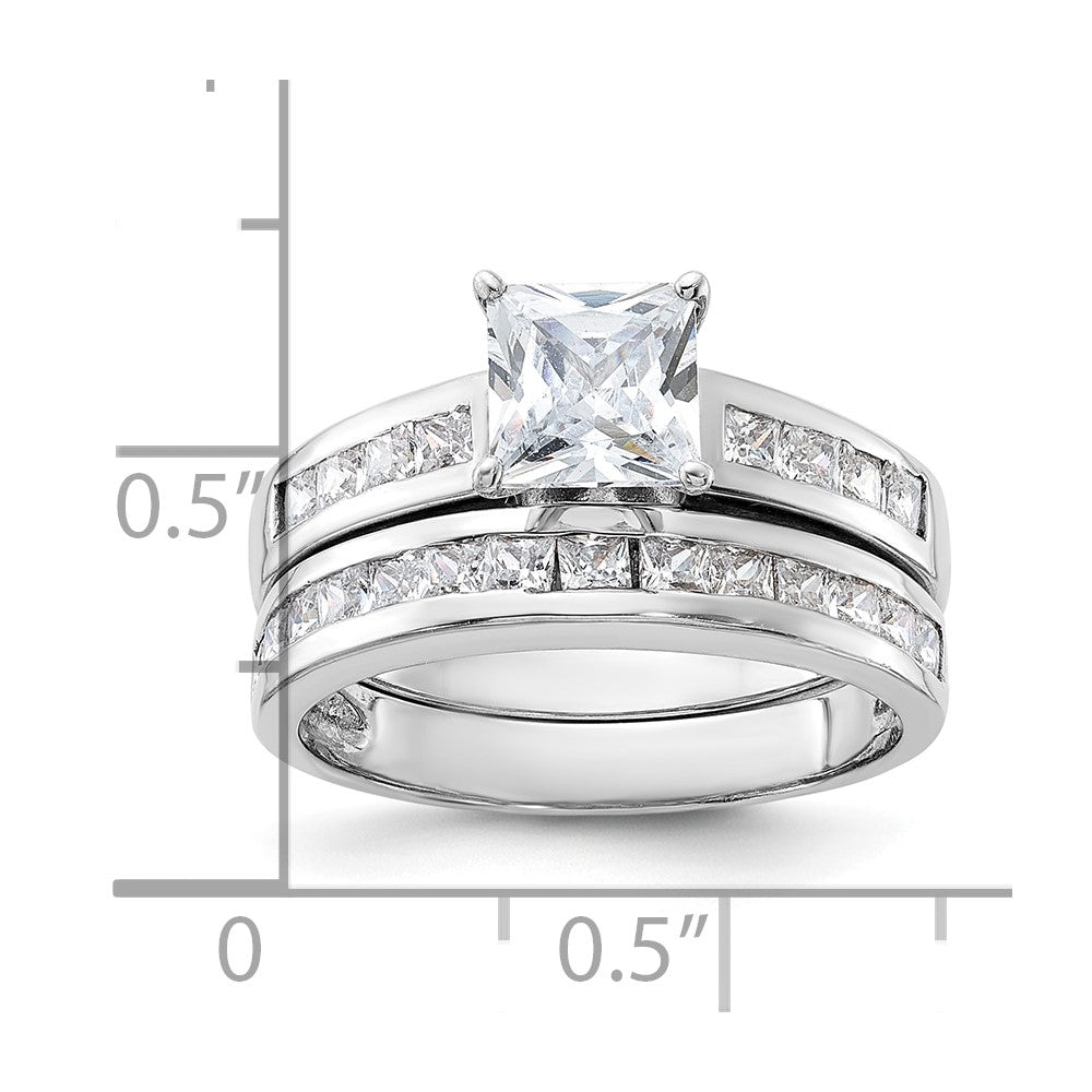 Sterling Silver Rhodium-plated 2-Piece CZ Size 7 Wedding Set Ring - 2