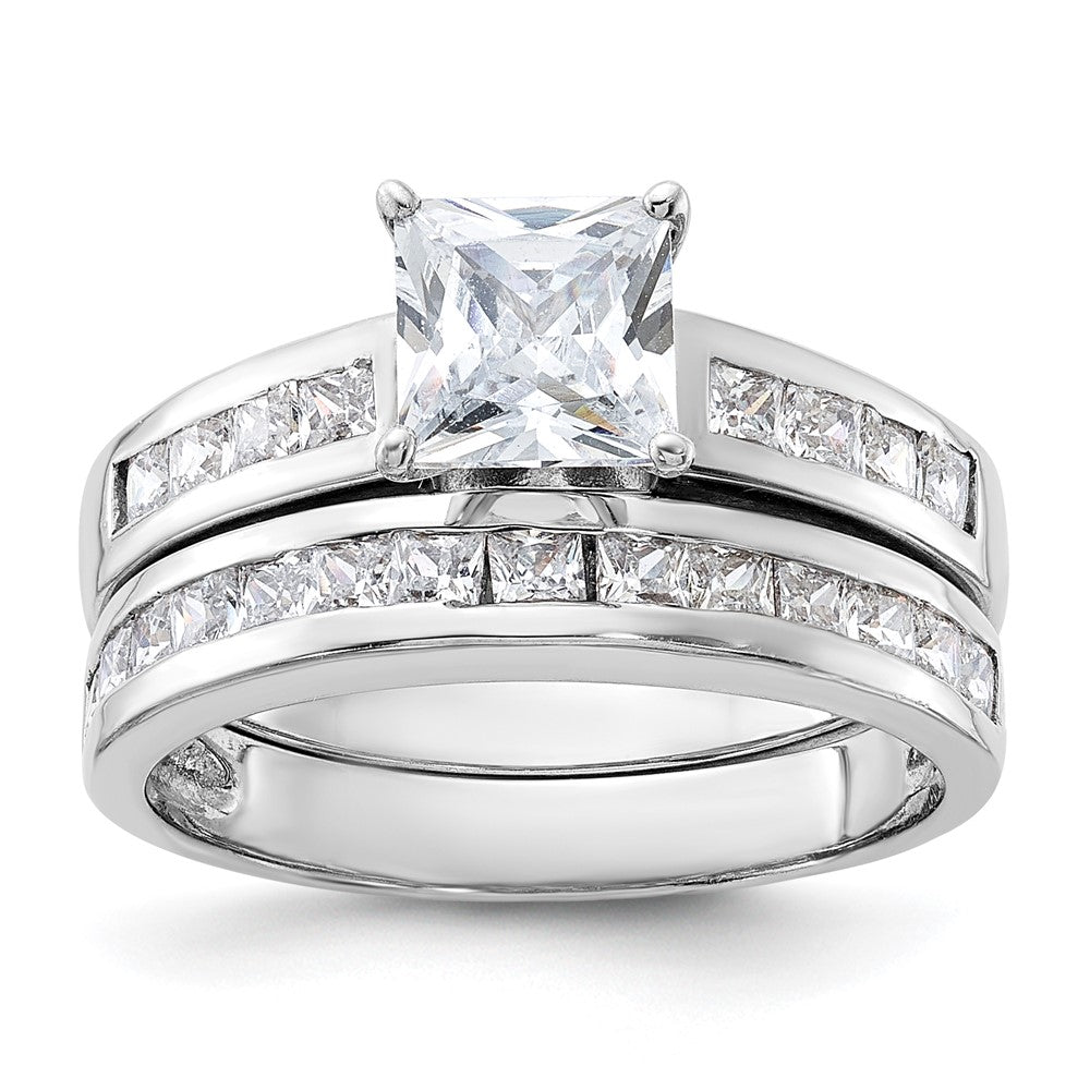 Sterling Silver Rhodium-plated 2-Piece CZ Size 7 Wedding Set Ring - 2