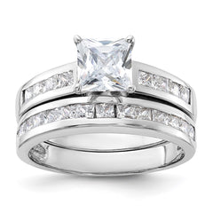 Sterling Silver Rhodium-plated 2-Piece CZ Size 7 Wedding Set Ring - 2
