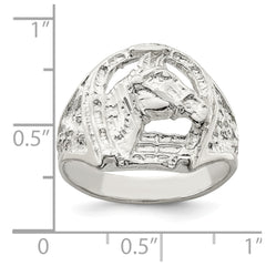Sterling Silver Horseshoe with Horse Head Ring - 8