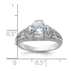 Sterling Silver Rhodium-plated CZ Antique Style Ring - 3