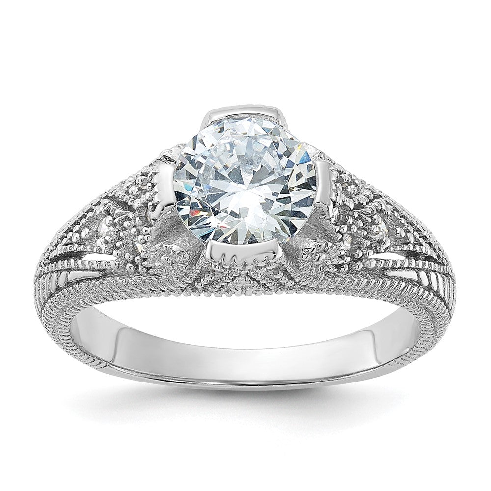 Sterling Silver Rhodium-plated CZ Antique Style Ring - 2