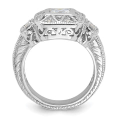 Sterling Silver Rhodium-plated CZ Antique Style Ring - 4