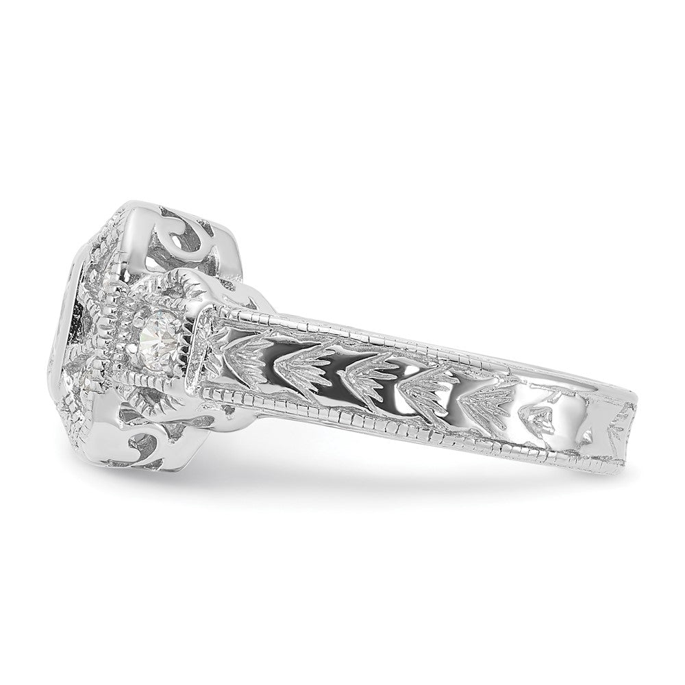 Sterling Silver Rhodium-plated CZ Antique Style Ring - 5