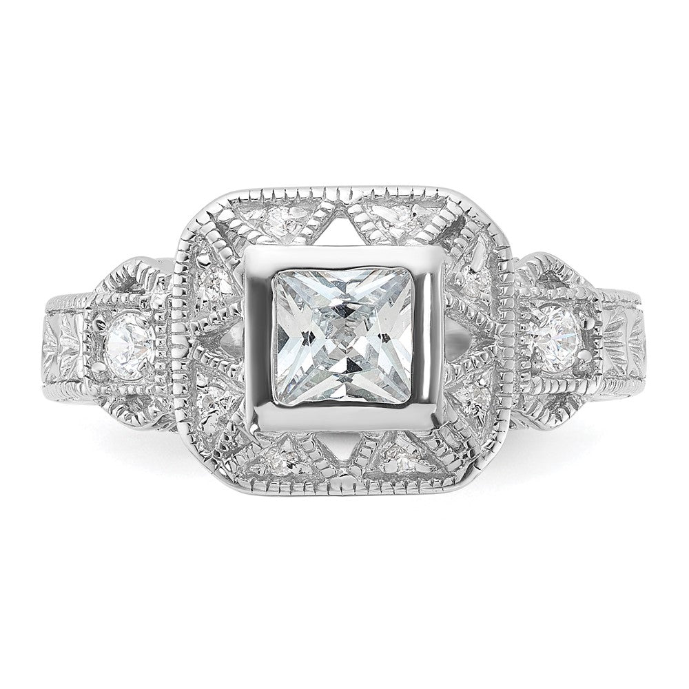 Sterling Silver Rhodium-plated CZ Antique Style Ring - 5