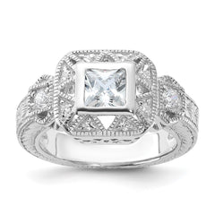 Sterling Silver Rhodium-plated CZ Antique Style Ring - 4