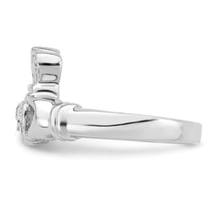 Sterling Silver Rhodium-plated CZ Claddagh Ring - 3