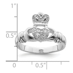 Sterling Silver Rhodium-plated CZ Claddagh Ring - 3