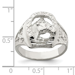 Sterling Silver Horseshoe with Horse Head Ring - 4