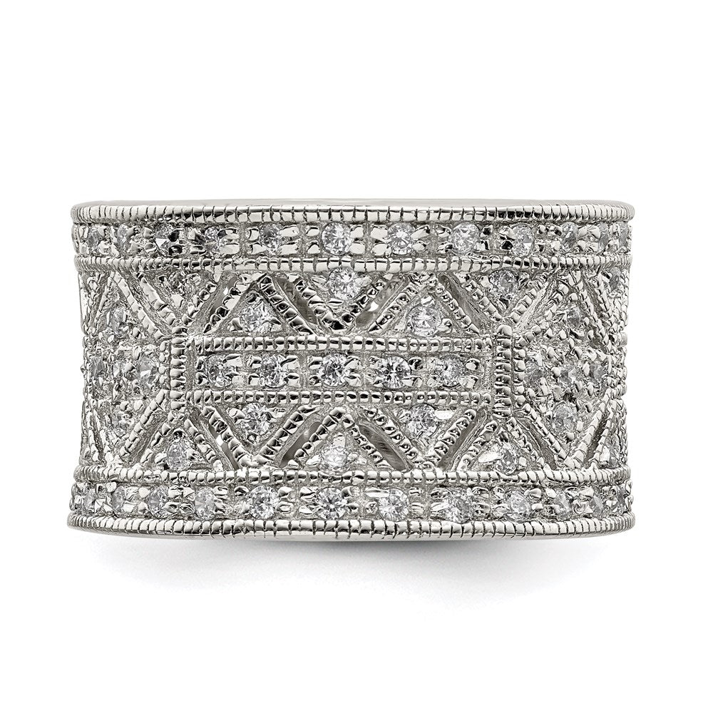 Sterling Silver Rhodium-plated Polished CZ Vintage Ring - 3
