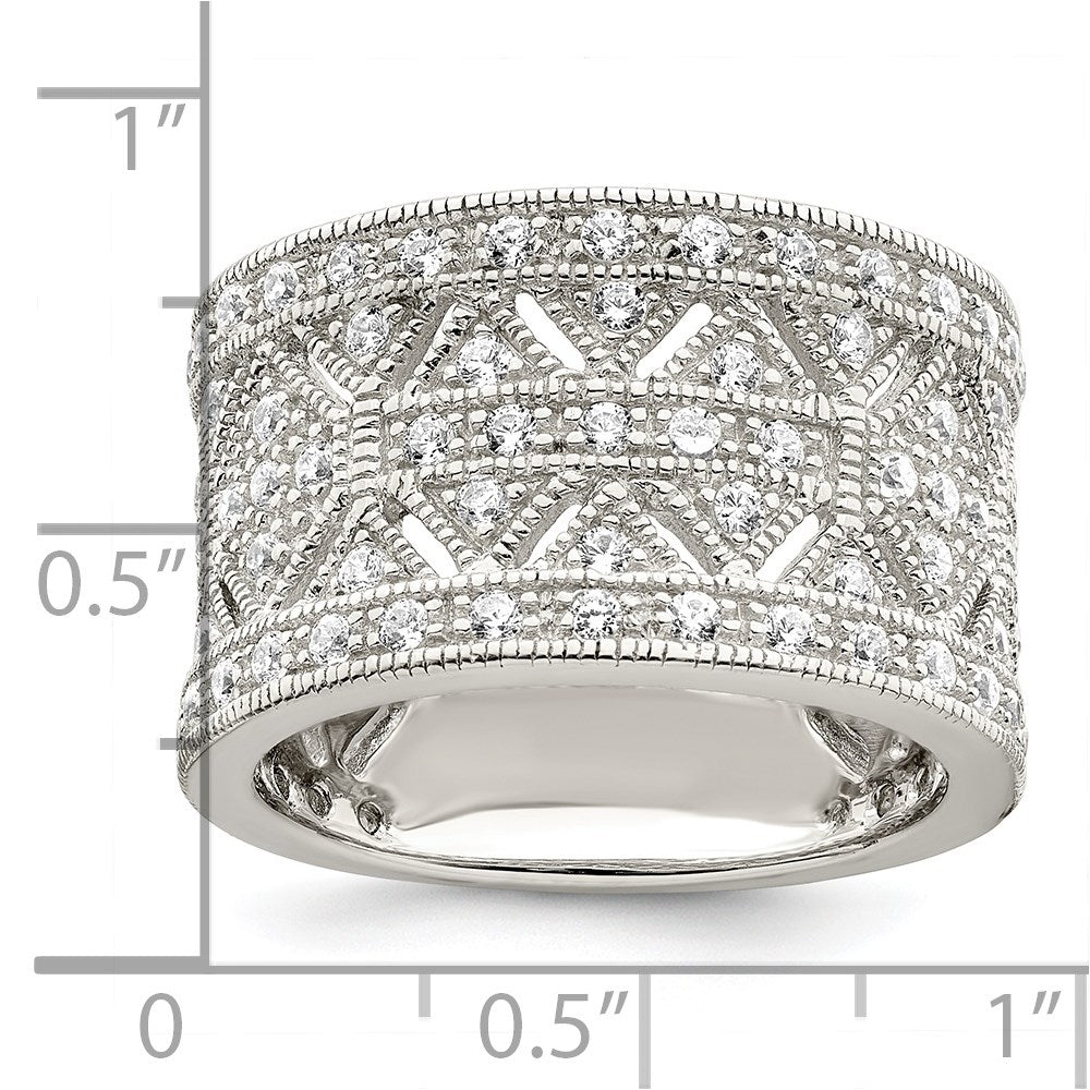 Sterling Silver Rhodium-plated Polished CZ Vintage Ring - 3