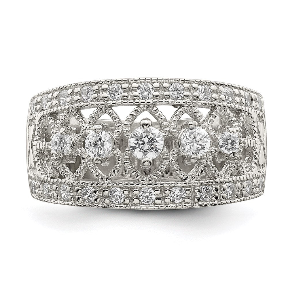 Sterling Silver Rhodium-plated Polished CZ Vintage Ring - 5