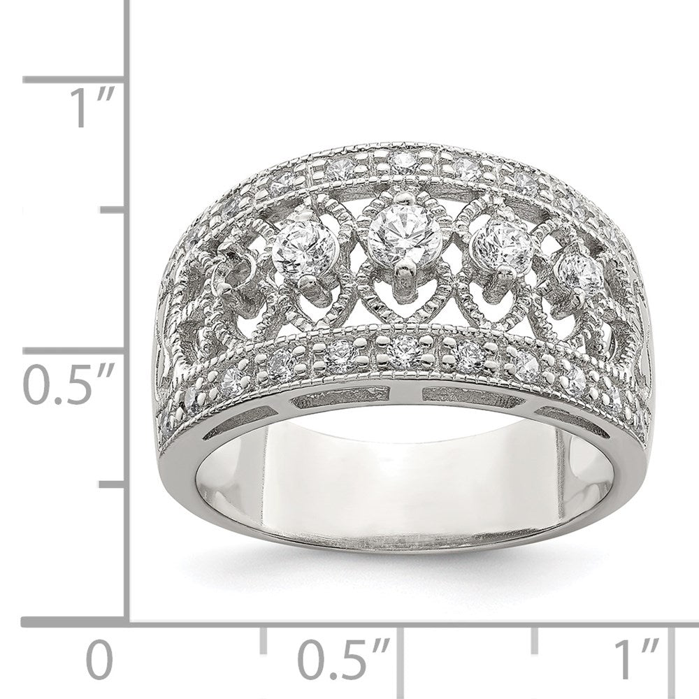 Sterling Silver Rhodium-plated Polished CZ Vintage Ring - 5