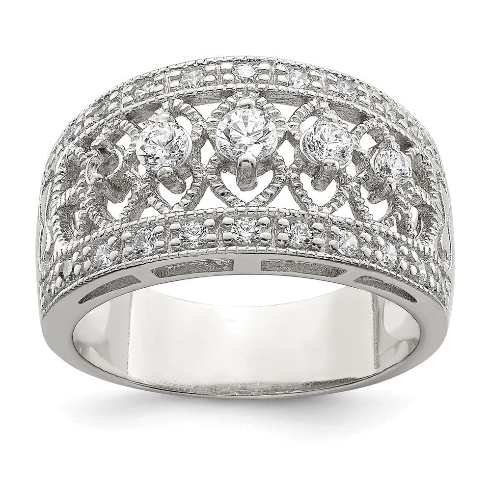 Sterling Silver Rhodium-plated Polished CZ Vintage Ring - 5