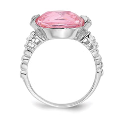 Sterling Silver Rhodium plated Pink and Clear CZ Ring