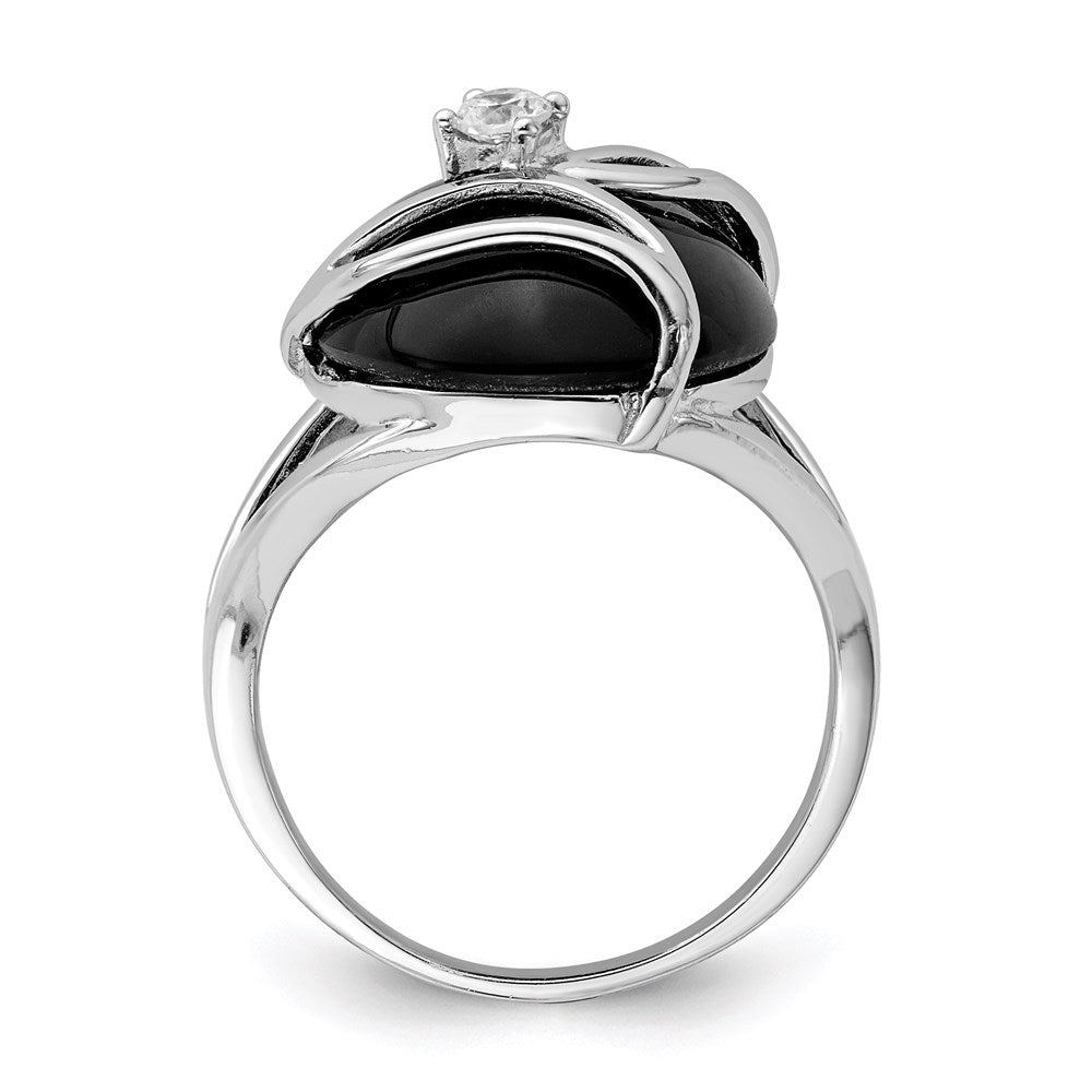 Sterling Silver Rhodium-plated Onyx and CZ Ring - 3