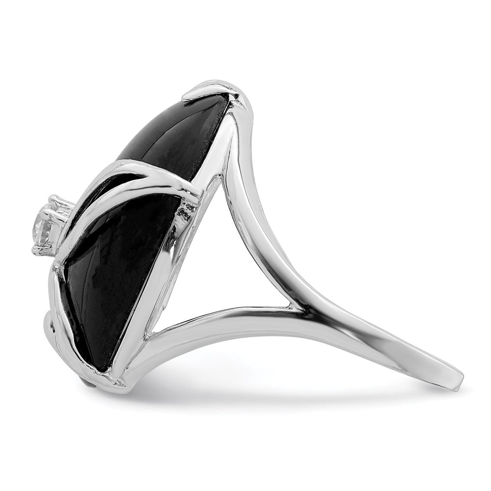 Sterling Silver Rhodium-plated Onyx and CZ Ring - 3