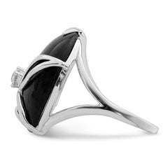Sterling Silver Rhodium-plated Onyx and CZ Ring - 3