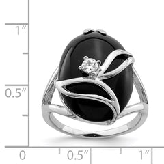 Sterling Silver Rhodium-plated Onyx and CZ Ring - 3