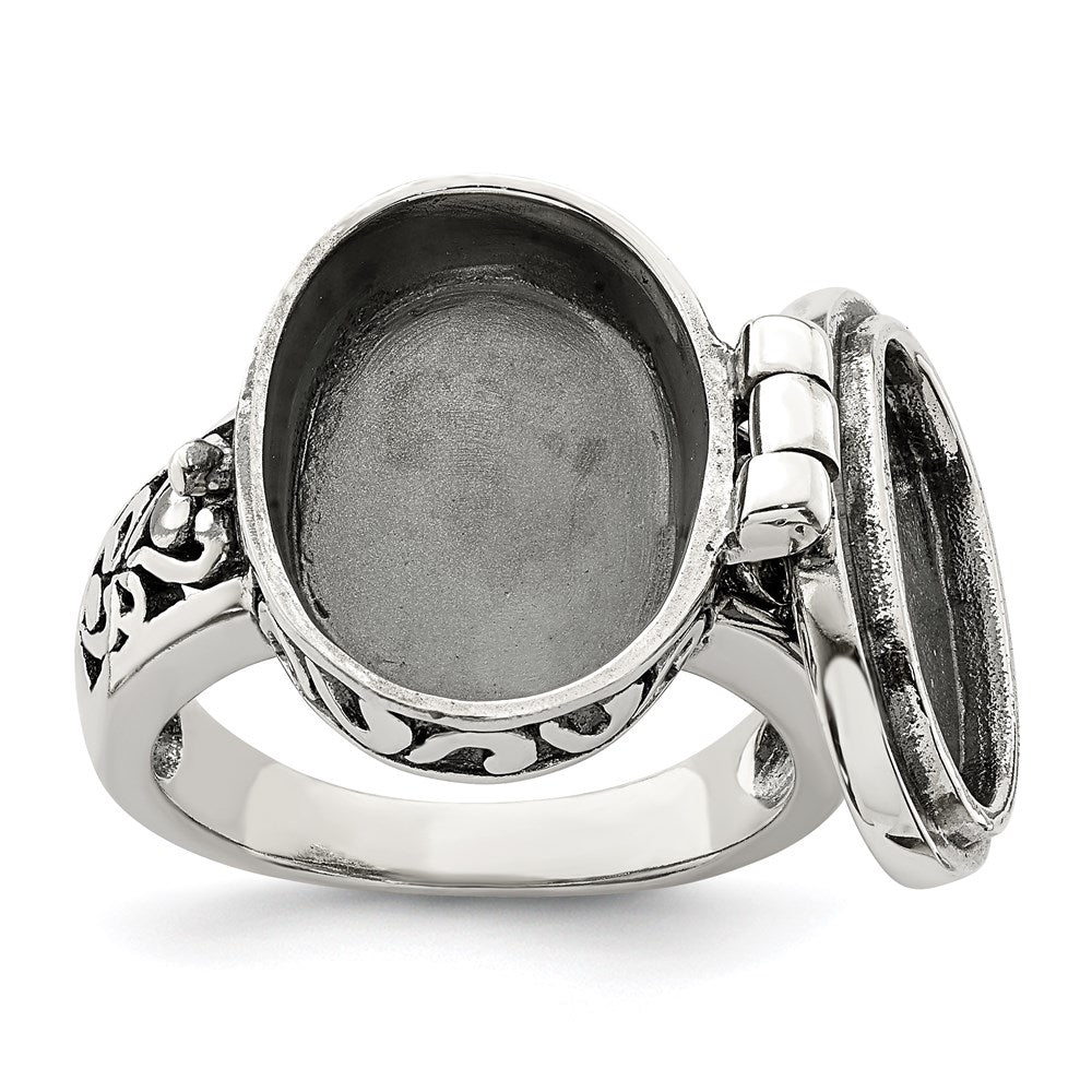 Sterling Silver Antiqued Oval Locket Ring - 3