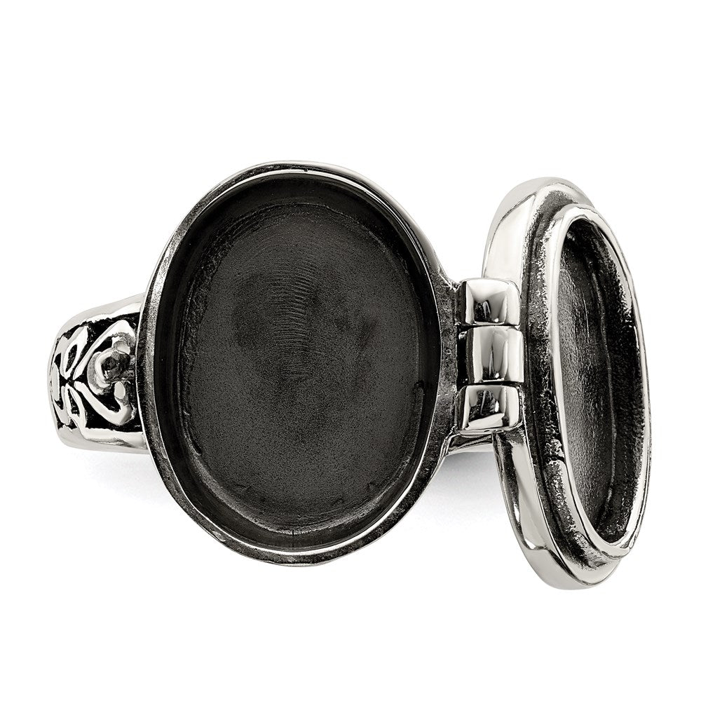 Sterling Silver Antiqued Oval Locket Ring - 2